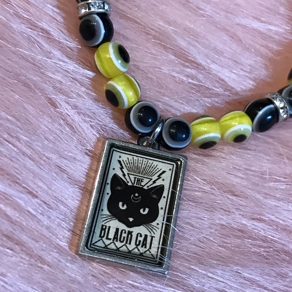 Hand Crafted Jewelry - The Black Cat Tarot Card Evil Eye Beaded Bracelet